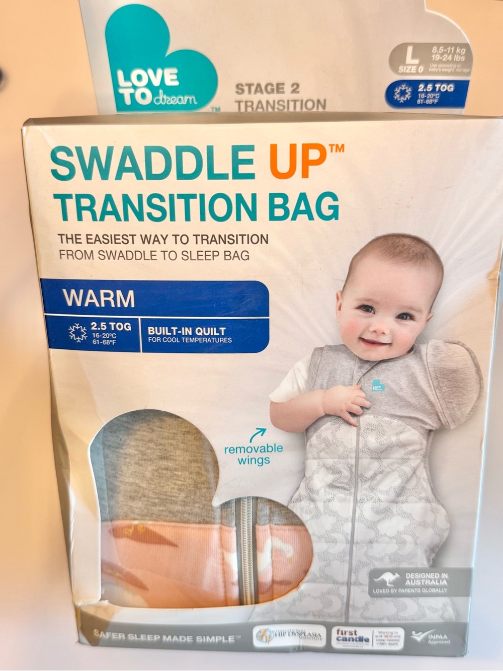 Love to Dream Swaddle UP Transition stage 2 bag size O/L warm 2.5 TOG 19-24lbs